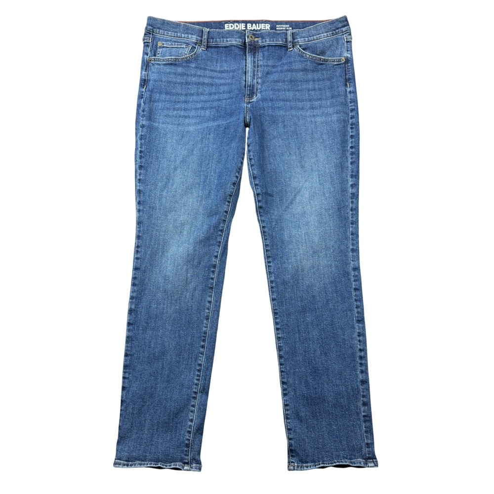 Eddie Bauer Women 14 Boyfriend Midrise Slim Jeans Blue Denim Medium Wash Stretch